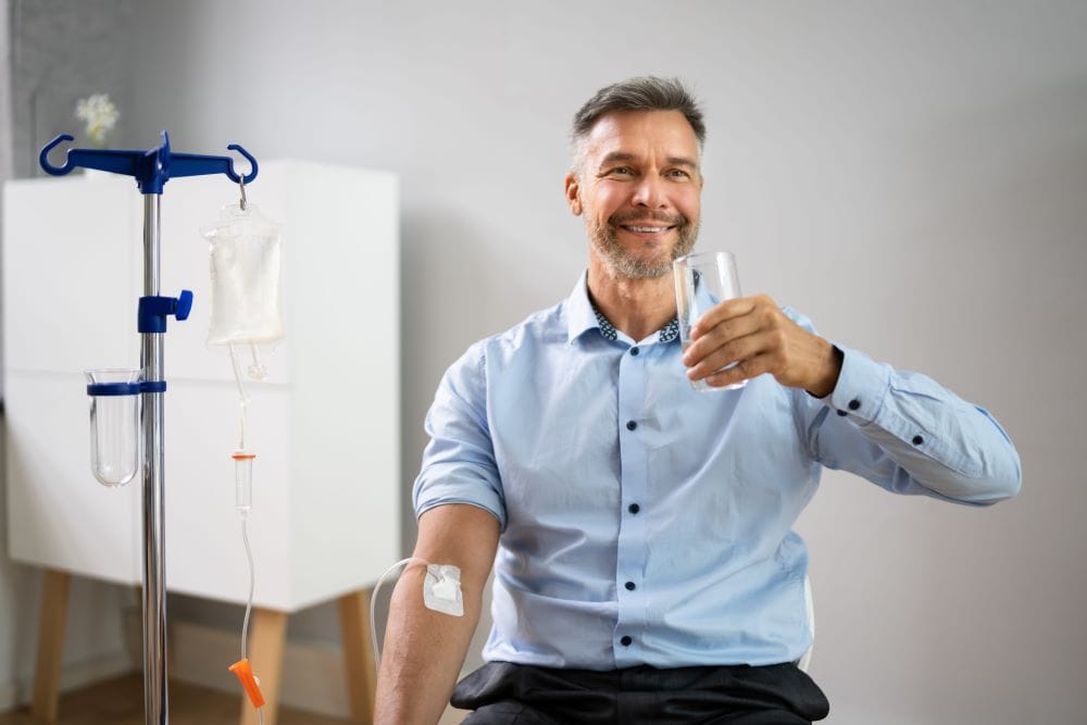 A patient receiving an allogeneic transplant intravenously.
